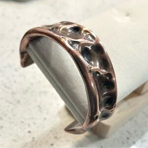 Handmade copper hammered‎ wide cuff bracelet vintage patina